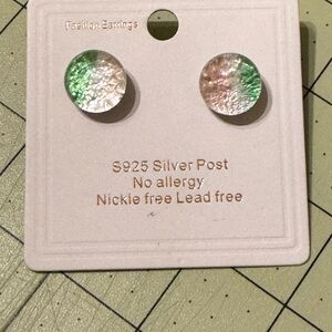 Iridescent Round Earrings with Silver Post